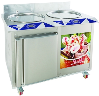 Commercial Supply Thai Pan Fried Double Round Ice Cream Machine With Storage Refrigerator Wholesale Products Strong Fried Ice Cream Machine